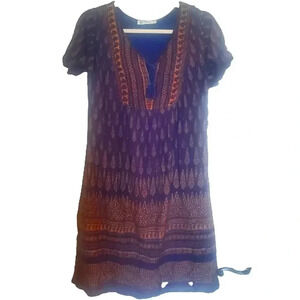 LAPOGEE short sleeve blue and muted gold lightweight dress Size Medium